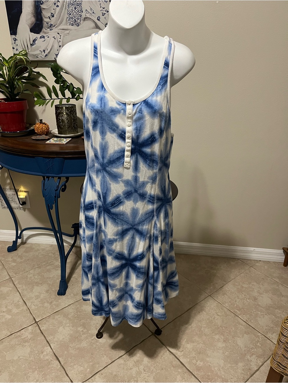 LRL Lauren Jeans Co. Ralph Lauren tie dye Blue & White Midi Dress - M
